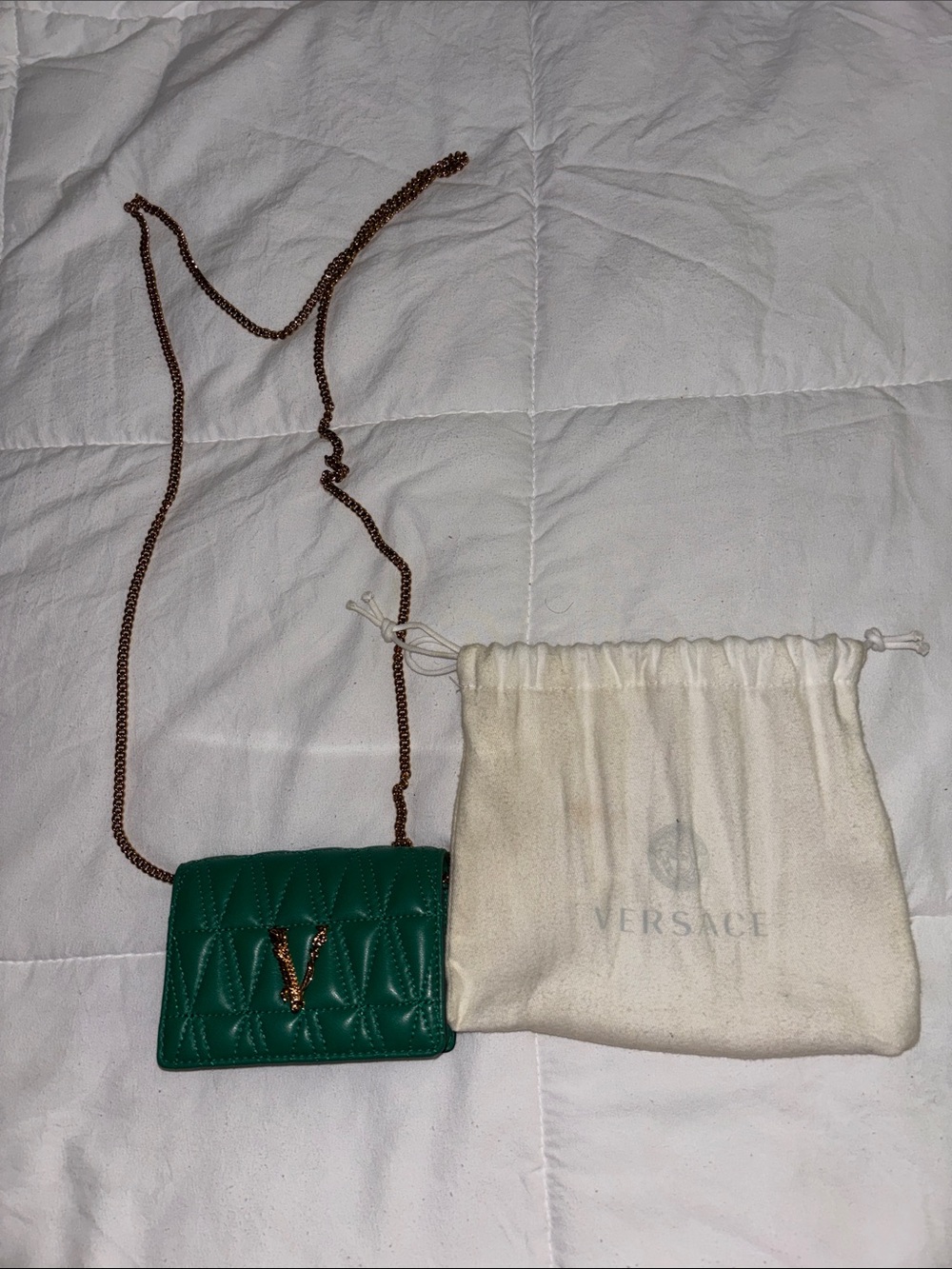 Versace Green Quilted Mini Chain Wallet